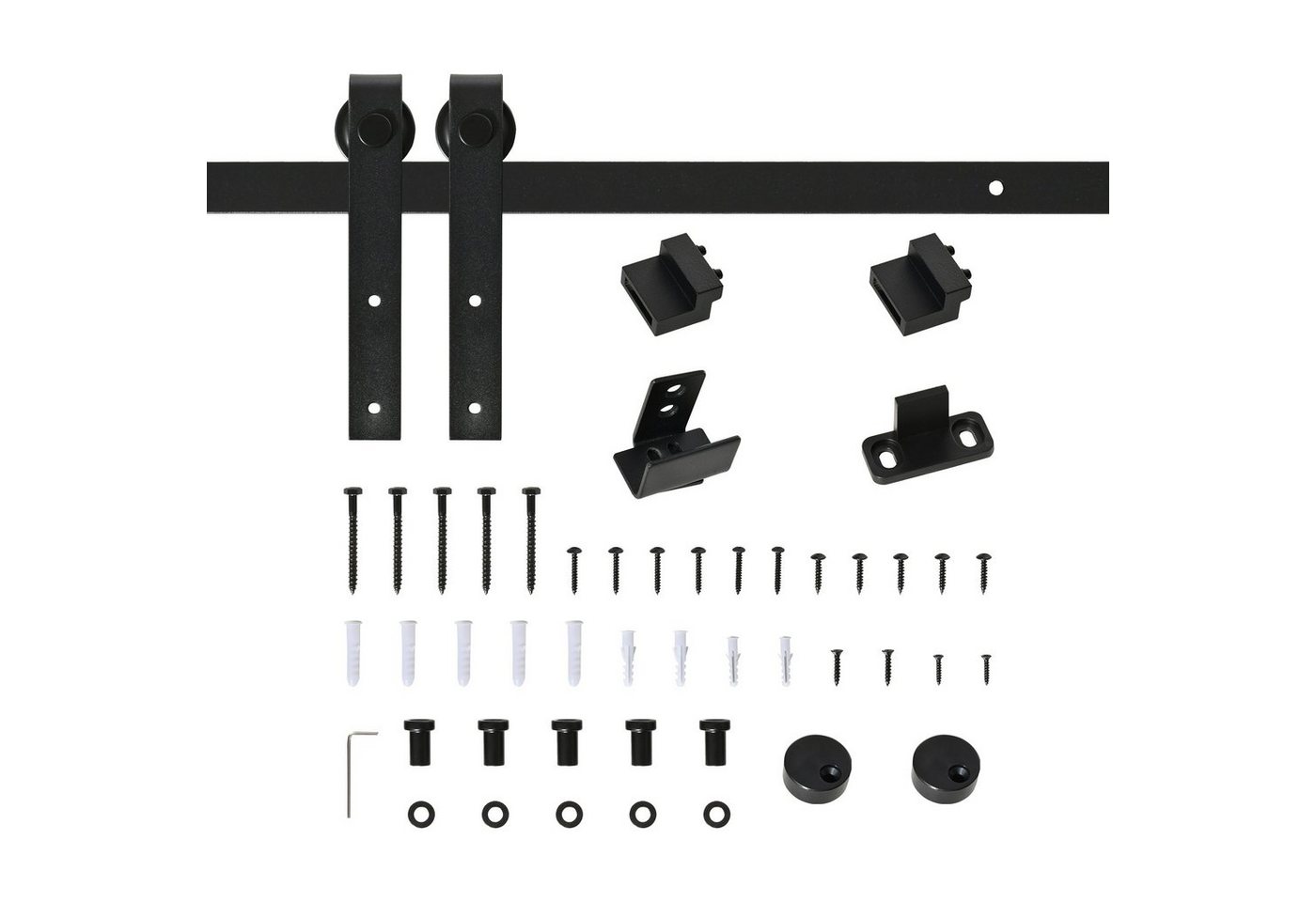 HOMCOM Türbeschlag Schiebetürsystem (Laufschiene, 1 St., Laufschiene), für Holzschiebetür Zubehör Kohlenstoffstahl Schwarz 200 x 0.4 x 18 cm von HOMCOM