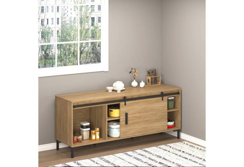 HOMCOM Türbeschlag Schiebetürsystem (Laufschiene, 1 St., Laufschiene), für Holzschiebetür Zubehör Kohlenstoffstahl Schwarz 200 x 0.4 x 18 cm von HOMCOM