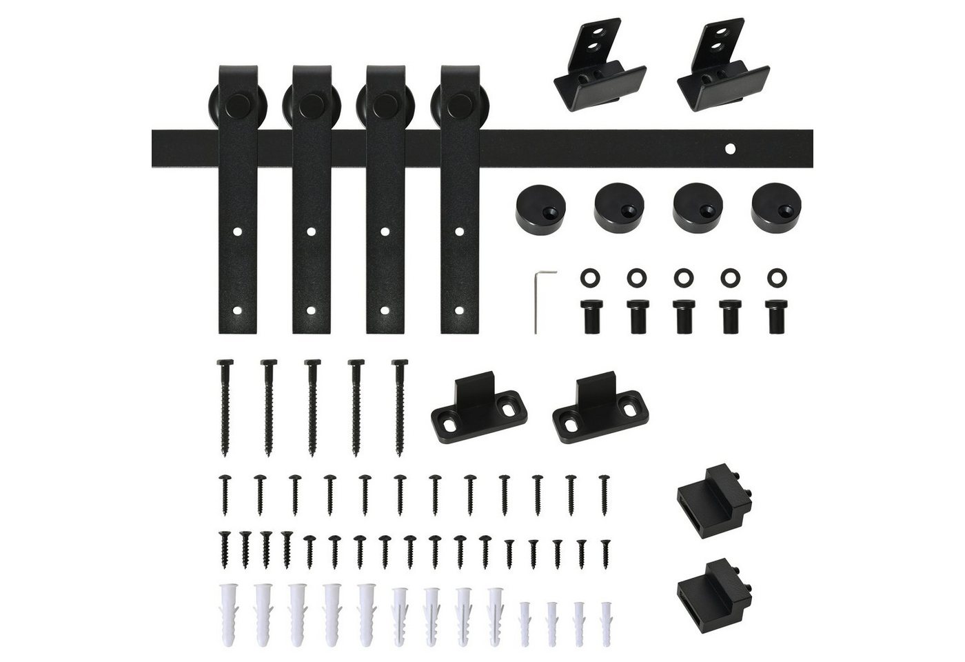 HOMCOM Türbeschlag Schiebetor (Set, 6 St., Schiebetürsystem), Laufschiene für doppelte Holztüren Kohlenstoffstahl Schwarz HOMCOM Türbeschlag Schiebetor (Set, 6 St., Schiebetürsystem), Laufschiene für doppelte Holztüren Kohlenstoffstahl Schwarz von HOMCOM