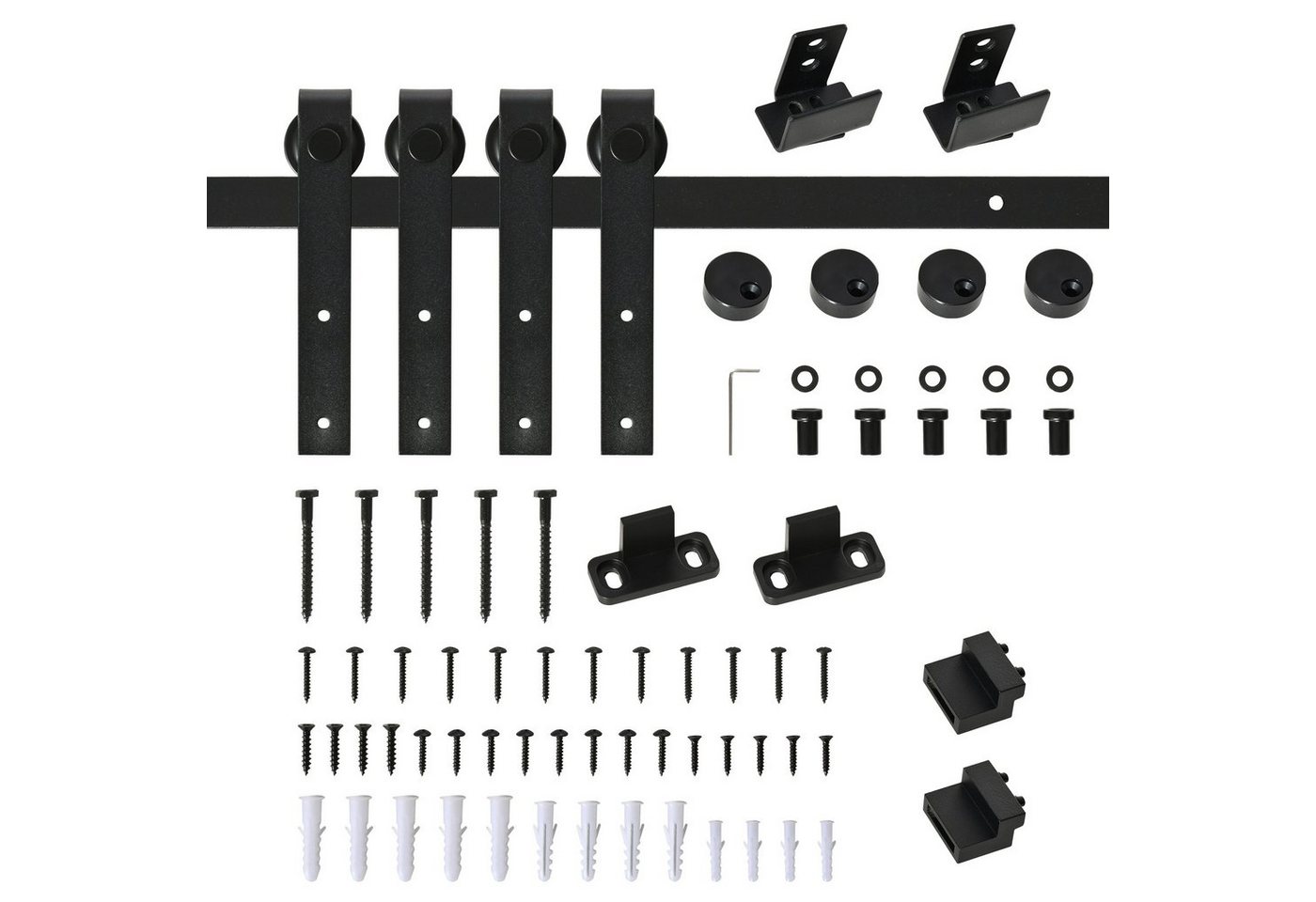 HOMCOM Türbeschlag Schiebetor (Set, 6 St., Schiebetürsystem), Laufschiene für doppelte Holztüren Kohlenstoffstahl Schwarz von HOMCOM