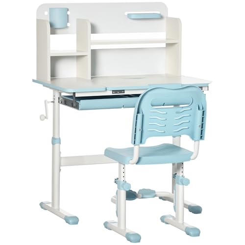 HOMCOM Verstellbarer Kinderschreibtisch mit Stuhl, 60° kippbarer Kindertisch mit Schublade, Ablagen und Stifthalter, ab 3 Jahren, blau HOMCOM Verstellbarer Kinderschreibtisch mit Stuhl, 60° kippbarer Kindertisch mit Schublade, Ablagen und Stifthalter, ab 3 Jahren, blau von HOMCOM