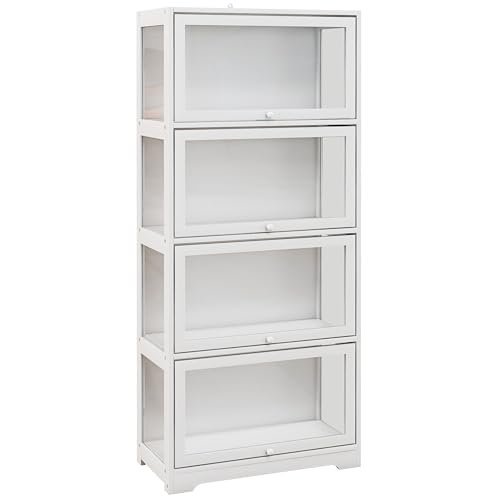 HOMCOM Vitrine für Sammler Buffet Wohnzimmer Aufbewahrungsmöbel auf 4 Ebenen mit Klapptüren, für Wohnzimmer Büro Schlafzimmer, 59 x 30 x 139 cm, weiß von HOMCOM