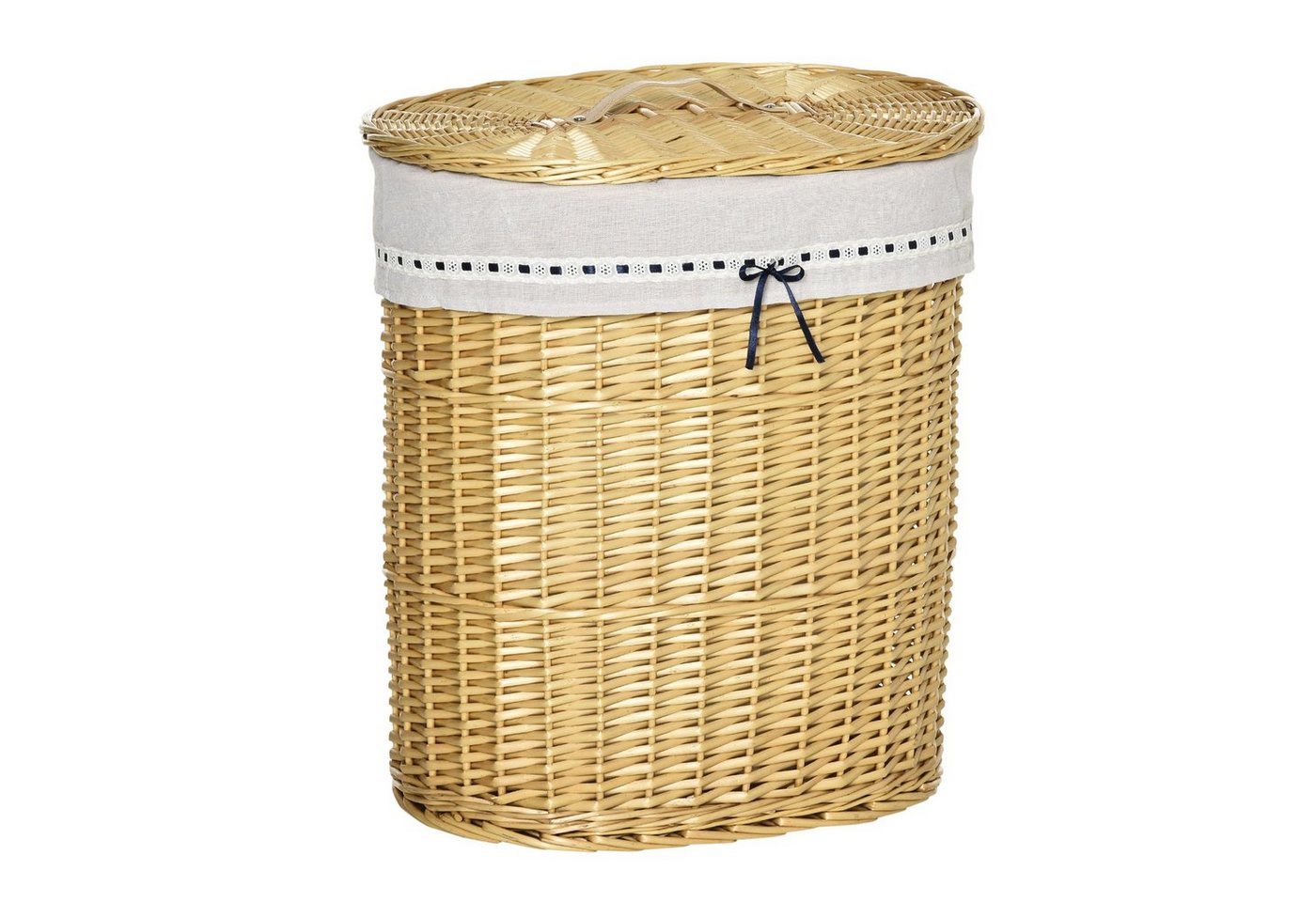 HOMCOM Wäschekorb Weidenrute geflochten mit Wäschesack mit Deckel (Wäschesammler, 1 St., Wäschebox), aus Weide, Natur 100L 51 x 38 x 57 cm von HOMCOM