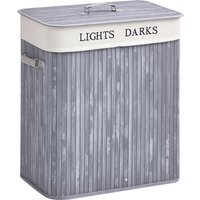 HOMCOM Wäschekorb  100L Wäschebox Wäschesammler mit Deckel, waschbarer Wäschesack, Segeltuch + Bambus, Grau, 52x32x63cm  Aosom von HOMCOM