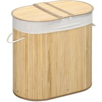 Wäschekorb 100L Wäschebox mit Deckel, Griff, 2 Abschnitten Bambus Natur von HOMCOM