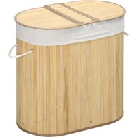 Wäschekorb 100L Wäschebox mit Deckel, Griff, 2 Abschnitten Bambus Natur von HOMCOM