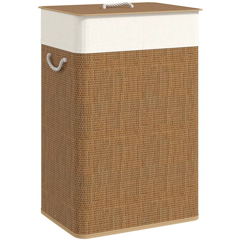 HOMCOM Wäschekorb Bambus 40L x 30B x 60H cm Braun von HOMCOM