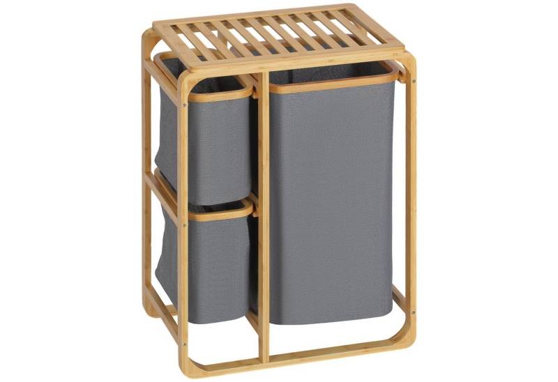 HOMCOM Wäschekorb mit Plattform Wäschesammler mit 3 abnehmbaren Wäschesacke (Wäschesortierer, 1 St., Wäschebox), Bambus Grau+Natur 50 x 32 x 69.7 cm von HOMCOM
