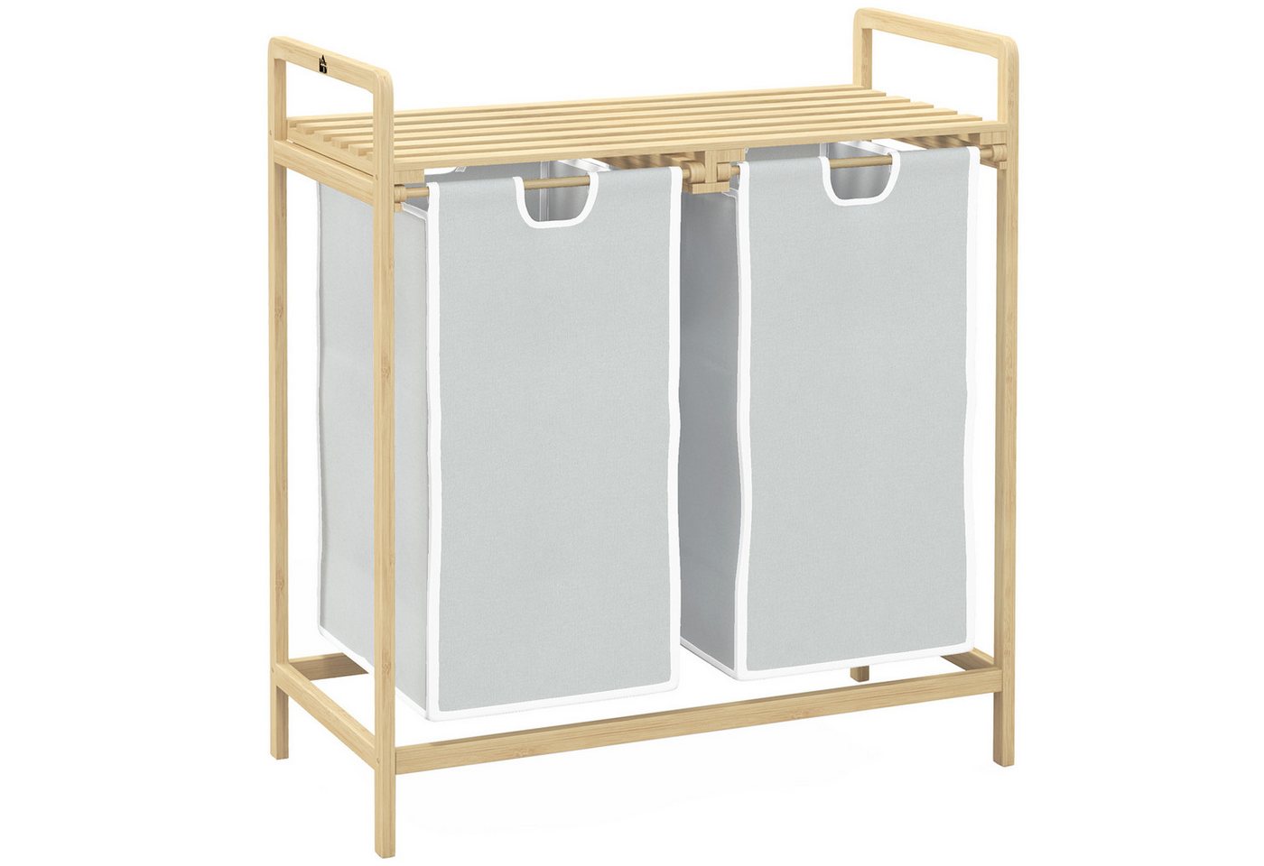 HOMCOM Wäschekorb Wäschebox mit 2 abnehmbaren Wäschesacke (Wäschebox, 1 St., Wäschesammler), Bambus, Naturholz+Creme, 63.5 x 33 x 73 cm von HOMCOM