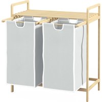HOMCOM Wäschekorb  Wäschebox mit 2 abnehmbaren Wäschesäcken, Wäschesammler, für Badezimmer, Bambus, Creme, 63,5x33x73cm  Aosom.de von HOMCOM