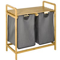 HOMCOM Wäschekorb  Wäschebox mit 2 abnehmbaren Wäschesäcken, Wäschesammler mit Plattform, für Badezimmer, Bambus, Grau+Natur  Aosom.de von HOMCOM
