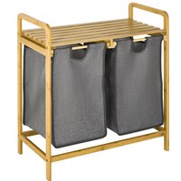 HOMCOM Wäschekorb Wäschebox mit 2 abnehmbaren Wäschesäcken, Wäschesammler mit Plattform, für Badezimmer, Bambus, Grau+Natur Aosom HOMCOM Wäschekorb Wäschebox mit 2 abnehmbaren Wäschesäcken, Wäschesammler mit Plattform, für Badezimmer, Bambus, Grau+Natur Aosom von HOMCOM