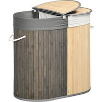 HOMCOM Wäschekorb aus Bambus 100L mit 2 Fächern, Deckel und herausnehmbarem Beutel 62,5 x 37 x 60,5 cm - Grau   Aosom von HOMCOM