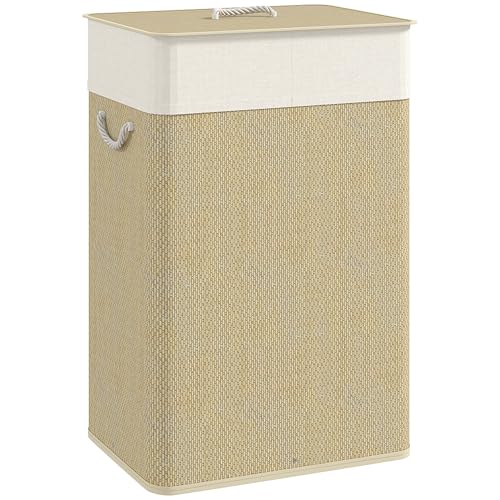HOMCOM Wäschekorb mit Deckel, 72 l, Bambus-Wäschekorb mit herausnehmbarer Innentasche und Griffen für Waschküche, Schlafzimmer, 40 x 30 x 60 cm, natur HOMCOM Wäschekorb mit Deckel, 72 l, Bambus-Wäschekorb mit herausnehmbarer Innentasche und Griffen für Waschküche, Schlafzimmer, 40 x 30 x 60 cm, natur von HOMCOM