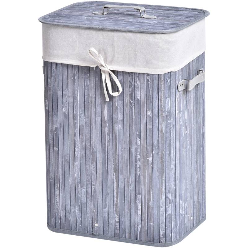 HOMCOM Wäschekorb mit Deckel Segeltuchsack Bambus 72L Grau 40 x 30 x 60 cm von HOMCOM