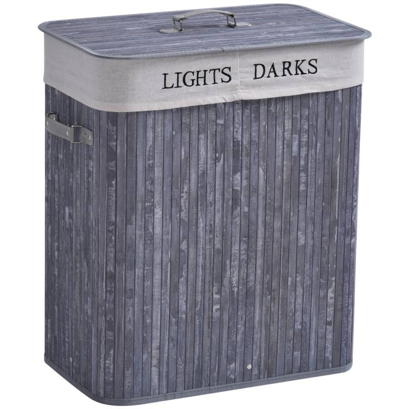 HOMCOM Wäschekorb mit Waschbarem Deckel Griffen Bambus Grau 100L 52 x 32 x 63 cm von HOMCOM