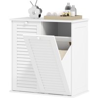 HOMCOM Wäscheschrank, Badschrank mit 2 Wäschekörben, Badezimmerschrank mit Griffen, Lamellentüren Wäschesammler Badmöbel für Badezimmer 70 x 38 x 73 cm Weiß   Aosom von HOMCOM