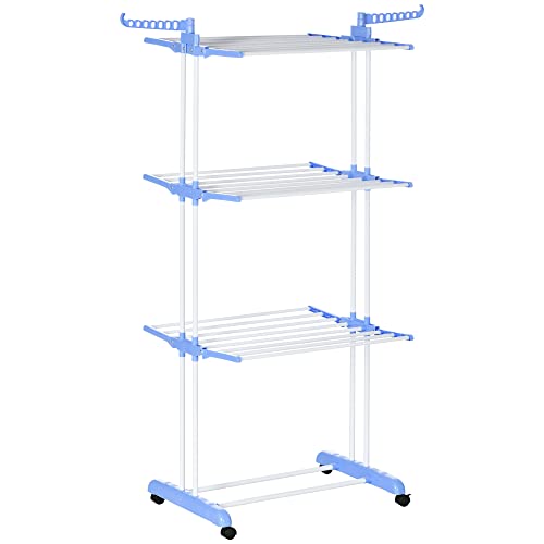HOMCOM Wäscheständer Turmwäscheständer mit Rollen mit 4 Ebenen Standtrockner Ausziehbares Wäscheturm für Innen und Außen Stahl Blau 73 x 45,5 x 177cm HOMCOM Wäscheständer Turmwäscheständer mit Rollen mit 4 Ebenen Standtrockner Ausziehbares Wäscheturm für Innen und Außen Stahl Blau 73 x 45,5 x 177cm von HOMCOM