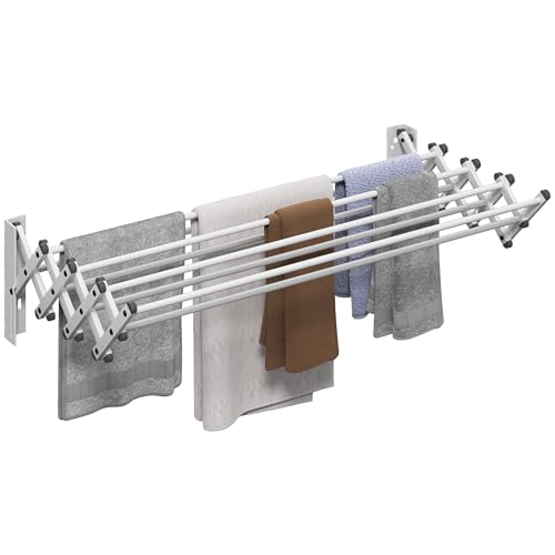 HOMCOM Wäscheständer Wand Ausziehbar Wäschetrockner Wandmontage mit 8 Stangen aus Aluminium, Platzsparender Trockenständer für Drinnen und Draußen 86 x 61 x 22 cm, Silber HOMCOM Wäscheständer Wand Ausziehbar Wäschetrockner Wandmontage mit 8 Stangen aus Aluminium, Platzsparender Trockenständer für Drinnen und Draußen 86 x 61 x 22 cm, Silber von HOMCOM