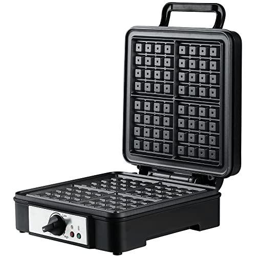 HOMCOM Waffeleisen 1200W für 4 Waffeln mit verstellbarer Temperatur, antihaftbeschichteten Plattenrutschfeste Füße, Aluminium Schwarz 24,5 x 31,6 x 11,3 cm von HOMCOM