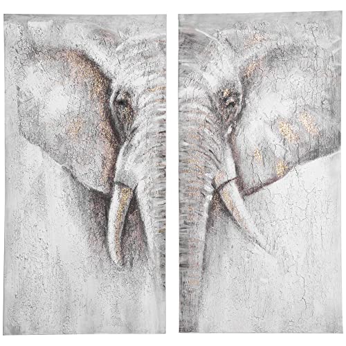 HOMCOM Wandbilder Gemälde 2er-Set Handgemalt Leinenwand Wanddekoration handgemalt Leinwand Canvas Wand Art 'Elefant' Familienzimmer Wohnzimmer-Kunst Segeltuch Kiefernholz 120 x 120 x 2,8 cm von HOMCOM