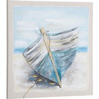 HOMCOM Wandbilder Gemälde Wanddekoration Leinwandmalerei 'Boot am Strand' Familienzimmer Wohnzimmer-Kunst Segeltuch Kiefernholz 80 x 80 x 2,8 cm von HOMCOM