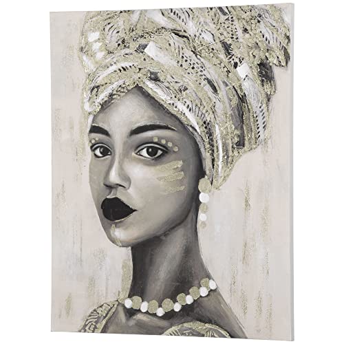 HOMCOM Wandbilder Gemälde handgemalt Leinwand Canvas Wand Art 'Junge afrikanische Frau' Wanddekoration modern Wohnzimmer-Kunst Kiefernholz Segeltuch 100 x 2,8 x 80 cm von HOMCOM