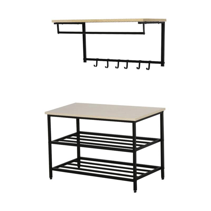 HOMCOM Wandgarderobe Spanplatte Stahl Natur 75L x 30B x 45H cm von HOMCOM