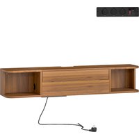HOMCOM Wandhängendes TV-Möbel, TV-Unterschrank bis 50" mit Steckdosen, USB und Typ-C, ausziehbare Schublade, offene Regale und Kabeldurchführungen, für Wohnzimmer, Schlafzimmer, 120x24x22.4 cm, Nussbaum   Aosom von HOMCOM