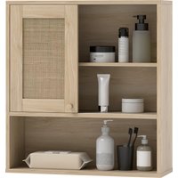 HOMCOM Wandhängeschrank, Badezimmerschrank mit Rattantür und offenen Regalen, böhmischer Badezimmerschrank, Wandhängemöbel, 60 x 20 x 65 cm, Naturholz Aosom HOMCOM Wandhängeschrank, Badezimmerschrank mit Rattantür und offenen Regalen, böhmischer Badezimmerschrank, Wandhängemöbel, 60 x 20 x 65 cm, Naturholz Aosom von HOMCOM