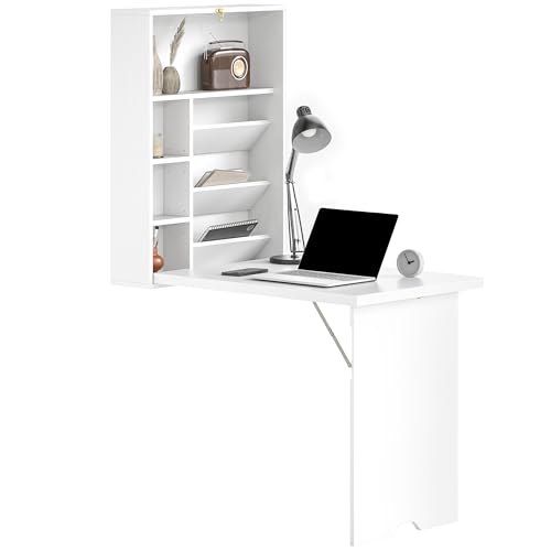 HOMCOM Wandklappbarer Schreibtisch mit Ablageflächen, klappbarer Schreibtisch, Wandtisch, platzsparend, ideal für Wohnzimmer, Esszimmer, kleiner Raum, Weiß HOMCOM Wandklappbarer Schreibtisch mit Ablageflächen, klappbarer Schreibtisch, Wandtisch, platzsparend, ideal für Wohnzimmer, Esszimmer, kleiner Raum, Weiß von HOMCOM