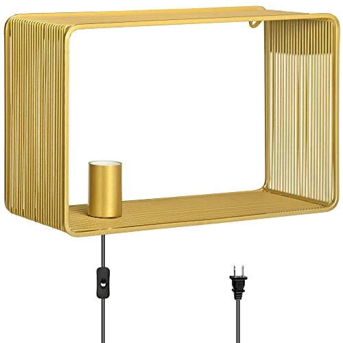 HOMCOM Wandleuchte, 40 W Wandlampe, Flurlampe, Wandbeleuchtung mit Kippschalter, für Wohnzimmer, Schlafzimmer, Metall, Gold, 40,5 x 15,4 x 25,2 cm, exkl. Glühbirne von HOMCOM