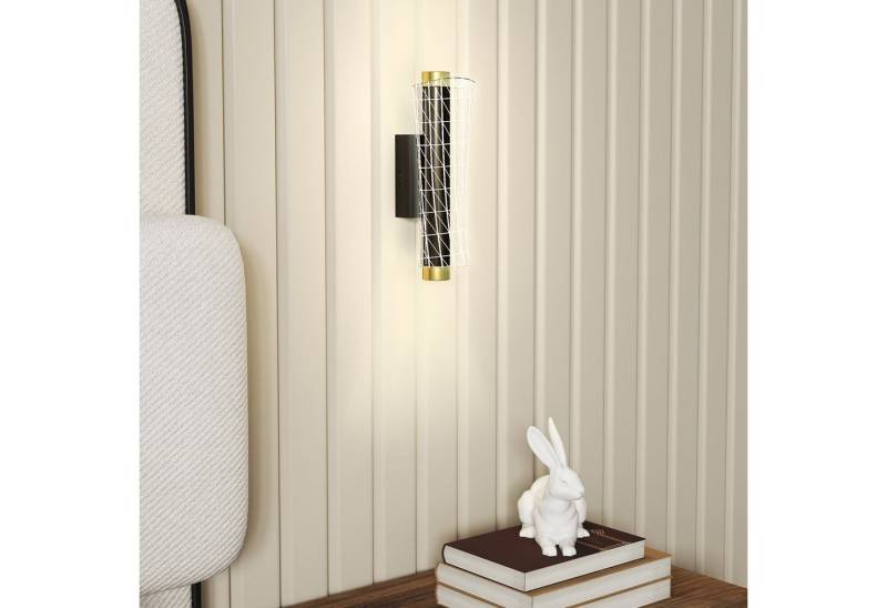 HOMCOM Wandleuchte mit LED Lichte, Gitterdesign, dimmbar, für Wohnzimmer, Schlafzimmer, Metall, Schwarz von HOMCOM