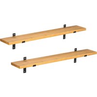 HOMCOM Wandregal 2er-Set Schweberegal Holzregal Wandboard, Regalbrett, Wandbrett, Kiefernholz, Stahl, Braun, 90 x 15 x 2,5 cm von HOMCOM