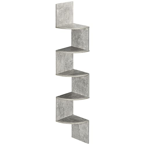 HOMCOM Wandregal Eckregal Aufbewahrung Zickzackform 20L x 20l x 126H cm 5 Ebenen Holz Grau von HOMCOM