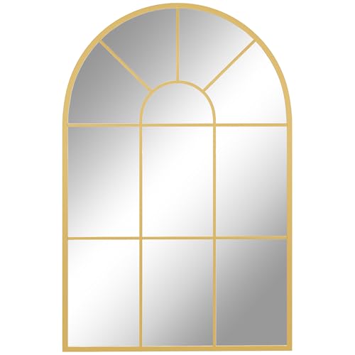 HOMCOM Wandspiegel 91 x 60 cm Fenster Spiegel mit Metallrahmen Dekorativer Hängespiegel Flurspiegel für Schlafzimmer Wohnzimmmer Gold HOMCOM Wandspiegel 91 x 60 cm Fenster Spiegel mit Metallrahmen Dekorativer Hängespiegel Flurspiegel für Schlafzimmer Wohnzimmmer Gold von HOMCOM
