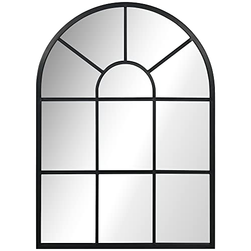 HOMCOM Wandspiegel 70 x 50 cm Fenster Spiegel mit Metallrahmen Dekorativer Hängespiegel Flurspiegel für Schlafzimmer Wohnzimmmer, Schwarz von HOMCOM