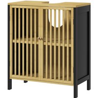 HOMCOM Waschbeckenunterschrank Badezimmermöbel 2 Türen mit höhenverstellbarem Regal Aufbewahrungsschrank für Waschbecken 60 x 30 x 70 cm aus schwarzem Bambus und Naturholz   Aosom von HOMCOM