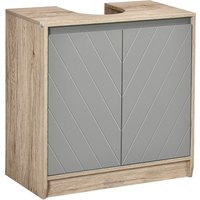 HOMCOM Waschbeckenunterschrank Badschrank Badmöbel mit 2 Türen Unterschrank MDF Grau+Eiche 60 x 30 x 59,8 cm   Aosom von HOMCOM
