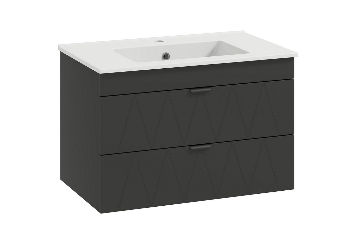 HOMCOM Waschbeckenunterschrank mit Keramikwaschbecken, 2 Soft-Close-Schubladen (Hängender Unterschrank, 1-St., Waschtischunterschrank) Schwarz, 76 x 46 x 50 cm von HOMCOM