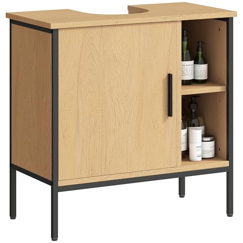 HOMCOM Waschbeckenunterschrank mit Tür und verstellbarer Ablage für Waschbecken mit Sockel, 60 x 30 x 59,5 cm, Eiche HOMCOM Waschbeckenunterschrank mit Tür und verstellbarer Ablage für Waschbecken mit Sockel, 60 x 30 x 59,5 cm, Eiche von HOMCOM