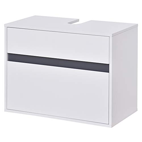 HOMCOM Waschbeckenunterschrank und Badsäulenabdeckung, weißes Holz mit 2 Schubladen und U-Ausschnitt, 67 x 36 x 52cm von HOMCOM
