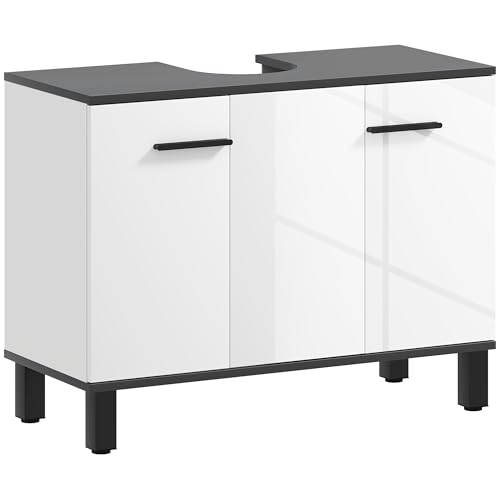HOMCOM Waschtischunterschrank Badezimmerunterschrank mit 2 Türen und verstellbaren Einlegeböden für Sockel- oder Standwaschbecken 80x34x60 cm Bright White von HOMCOM
