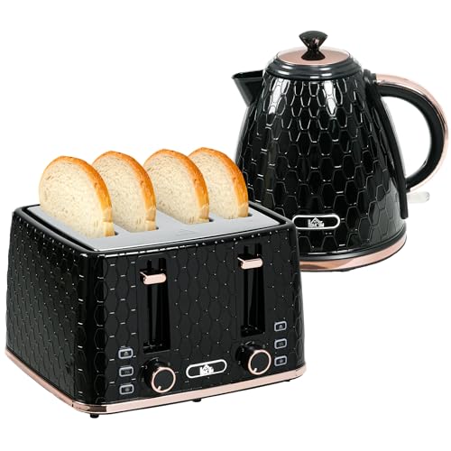 HOMCOM Wasserkocher Toaster Set 1,7L Wasserkocher 4 Toastscheiben Frühstücksset mit 7 Bräunungsstufen, automatischer Abschaltung, Auftau- & Aufwärmfunktion und Krümelfach, Schwarz HOMCOM Wasserkocher Toaster Set 1,7L Wasserkocher 4 Toastscheiben Frühstücksset mit 7 Bräunungsstufen, automatischer Abschaltung, Auftau- & Aufwärmfunktion und Krümelfach, Schwarz von HOMCOM