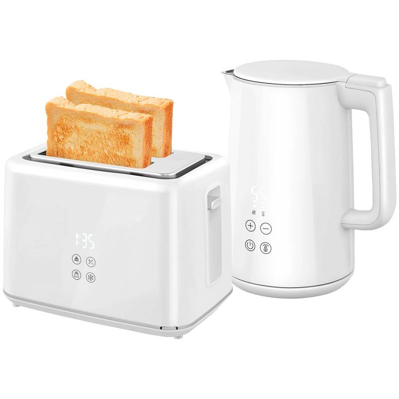 HOMCOM Wasserkocher-Toaster-Set Kunststoff Edelstahl 21,5L x 15,5B x 25,1H cm Weiß von HOMCOM