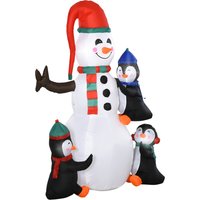 HOMCOM Weihnachten aufblasbarer Schneemann mit 3 Pinguinen LEDs Polyester 140 x 70 x 180 cm von HOMCOM