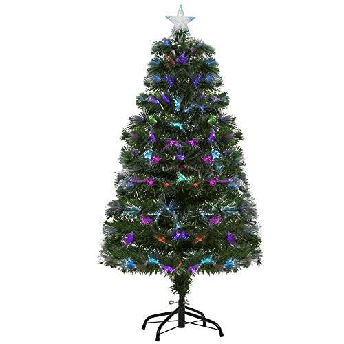 HOMCOM Weihnachtsbaum 1,2 m Christbaum Kunsttanne 130 Zweige Metallfuß PVC mehrfarbige Lichteffekte Ø66 x 120H cm von HOMCOM