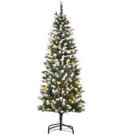 HOMCOM Weihnachtsbaum 1,5 m Christbaum Tannenbaum mit 25 roten Beeren Tannenzapfen LED-Lichter Kunsttanne 408 Zweige PVC Stahl Grün+Weiß Ø53 x 150 cm von HOMCOM
