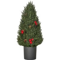 HOMCOM Weihnachtsbaum 50 cm Christbaum Zypressen-Weihnachtsbaum mit 7 roten Beeren und 6 Tannenzapfen Kunsttanne PVC PE Grün von HOMCOM