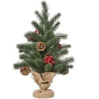 HOMCOM Weihnachtsbaum 50 cm Mini-Christbaum mit 4 roten Beeren und 4 Tannenzapfen kleine Kunsttanne 55 Zweige Sockel für Tisch und Schreibtisch PE von HOMCOM